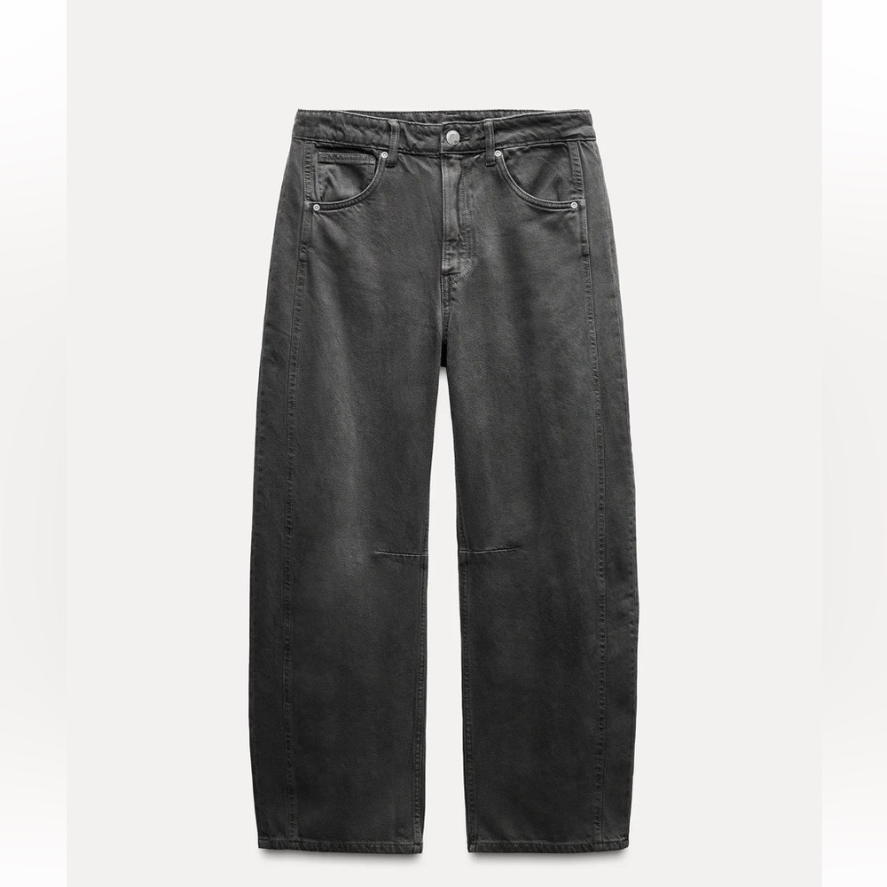 Zara Women’s Mid-Rise Relaxed Balloon Jeans in Grey